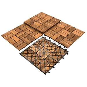 12 in. x 12 in. Square Acacia Wood Interlocking Flooring Tiles Striped Pattern Brown 18 Slats (30-Pack)