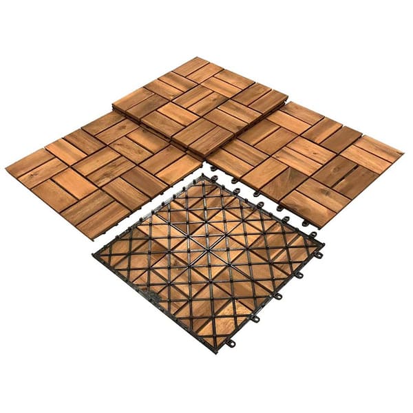 Pro Space 12 in. x 12 in. Square Acacia Wood Interlocking Flooring Tiles Striped Pattern Brown 18 Slats (30-Pack)