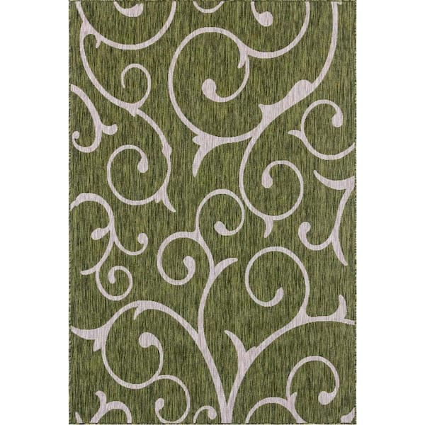 Indoor/Outdoor Curl Green 4 ft. x 6 ft. Area Rug