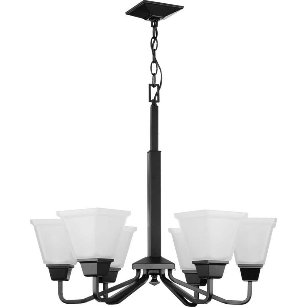 Matte Black 6-Light Chandelier with Etched Glass Shades