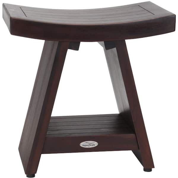 18 in. x 12 in. Asia Mocha-Shield Freestanding Teak Shower Bench with Shelf
