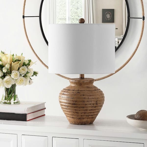 Kamryn 23 in. Brown Table Lamp with White Shade