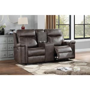 New Classic Furniture Quade 74 in. Mocha Polyester Fabric 2-seater Loveseat with Dual Recliners