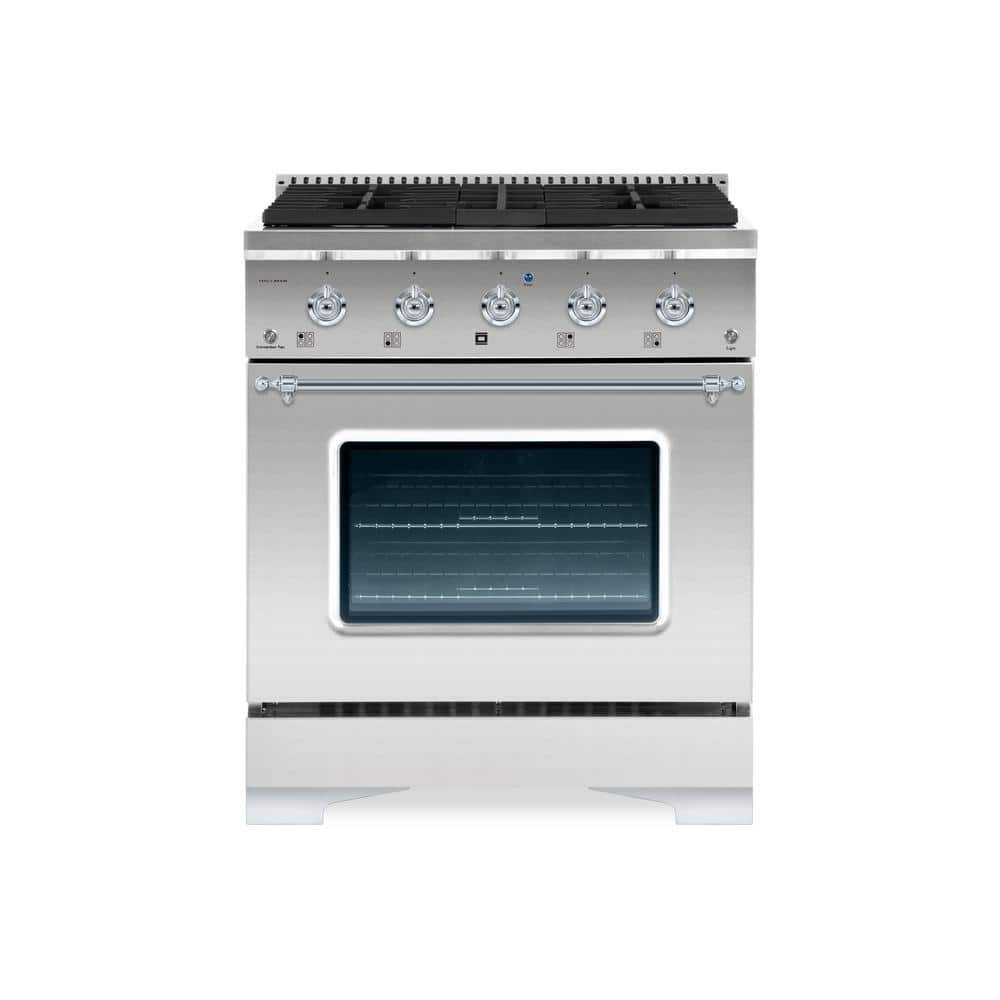 CLASSICO 30 in. 4 Burner Freestanding All Gas Range with Gas Stove and Gas Oven in Stainless Steel with Chrome Trim -  Hallman, HCLRG30CMSS