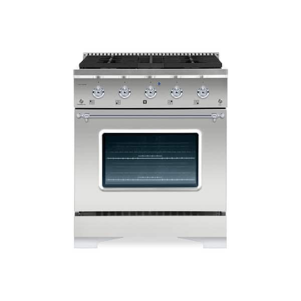 Hallman CLASSICO 30 in. 4 Burner Freestanding All Gas Range with Gas Stove and Gas Oven in Stainless Steel with Chrome Trim