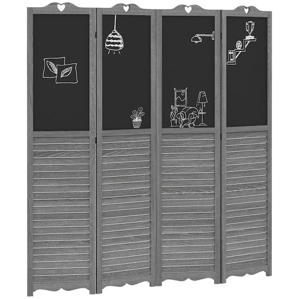 HOMCOM 4-Panel Folding Room Divider with Blackboard, 5.5 ft. Tall Freestanding Privacy Screen Panels for Bedroom or Office