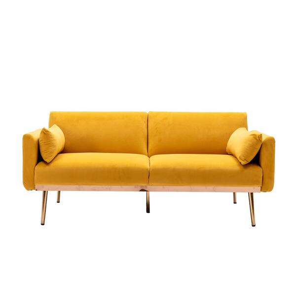 Unbranded 68.5 in. Yellow Velvet 2-Seat Sofa Loveseat with Metal Feet