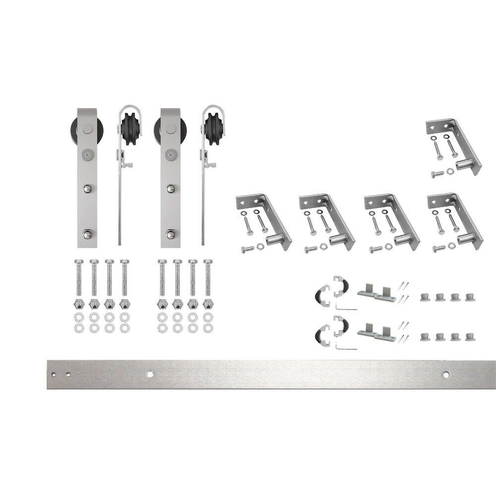 7 ft. /84 in. Brushed Nickel Ceiling Mount Non-Bypass Sliding Barn Door Track and Hardware Kit for Double Doors price history on PriceWatchPro