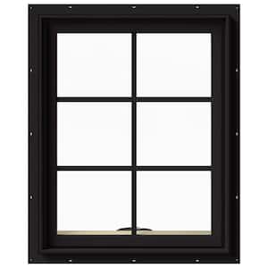 24 in. x 30 in. W-2500 Series Black Painted Clad Wood Awning Window w/ Natural Interior and Screen