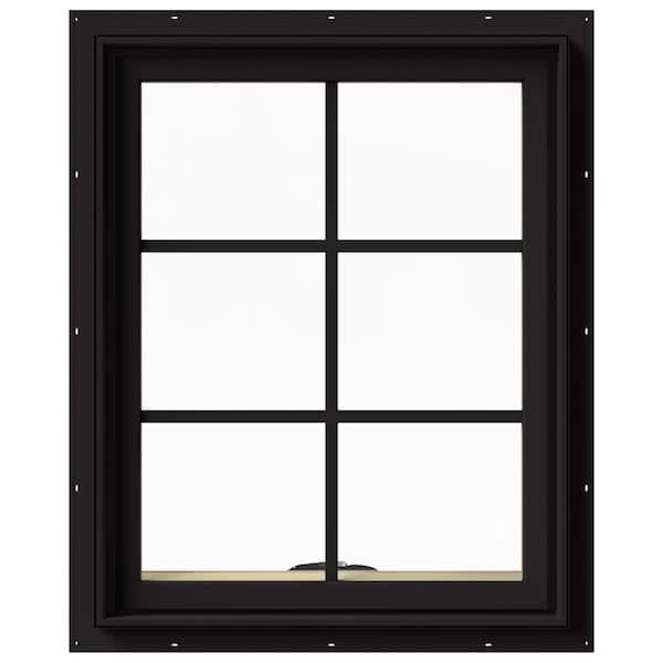 JELD-WEN 24 in. x 30 in. W-2500 Series Black Painted Clad Wood Awning Window w/ Natural Interior and Screen