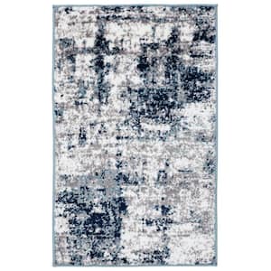 Distressed Modern Abstract Blue 2 ft. x 3 ft. Area Rug