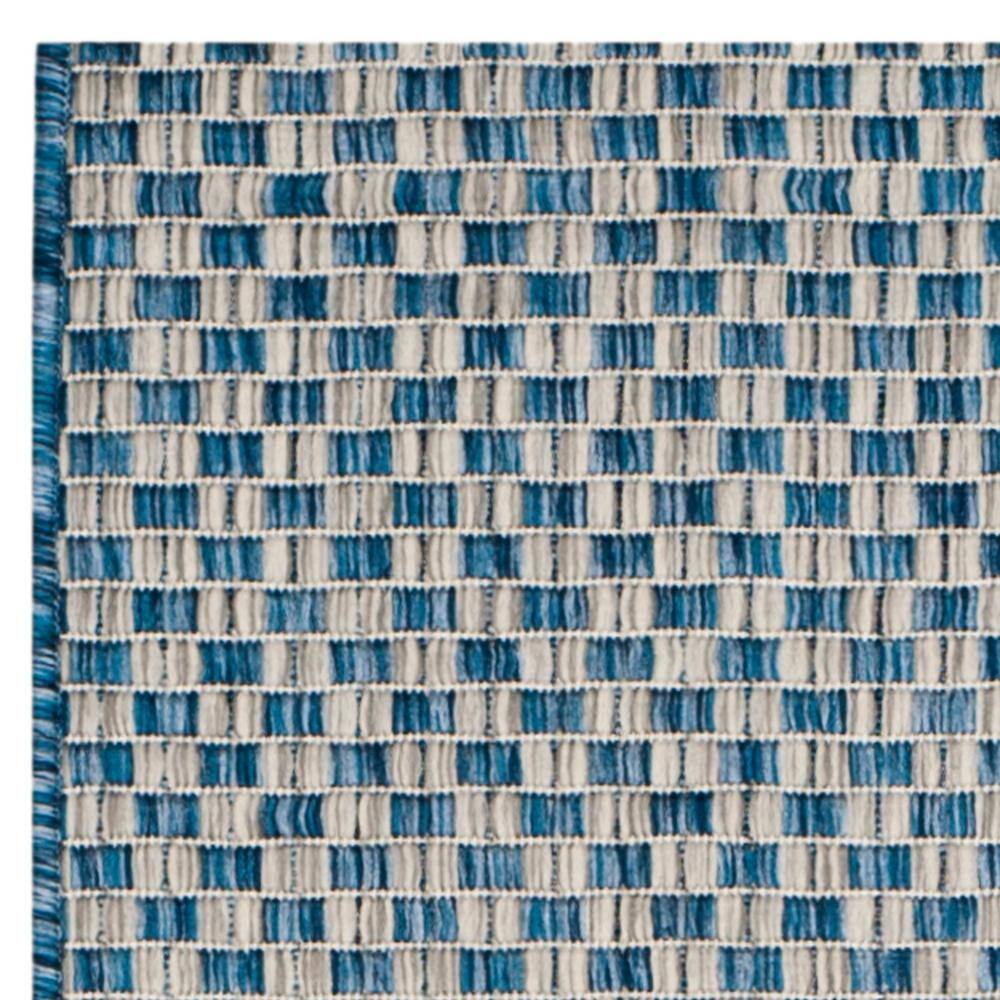 Blue & Light Grey Synthetic 27"x14" Flat Woven Non-Slip Runner Rug