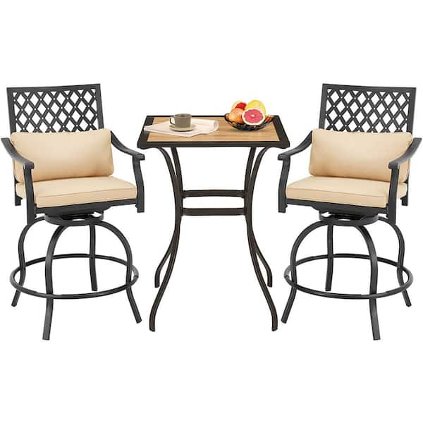 AECOJOY Black 3-Piece Metal 36.4 in. Swivel Outdoor Bistro Set with ...