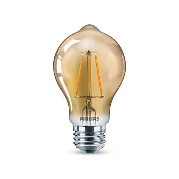 Philips 60-Watt Equivalent A19 Dimmable Vintage Glass Edison LED Light Bulb Amber Warm White (2000K) (4-Pack)