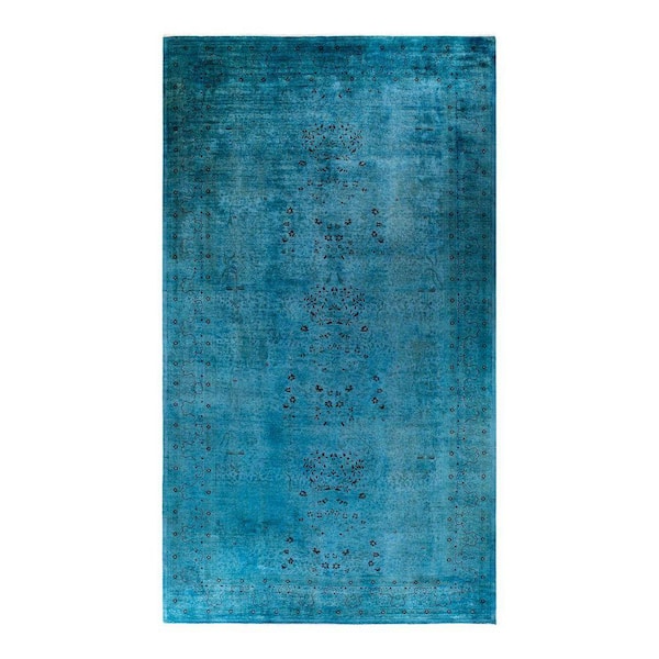 Overdyed Blue 10 ft. x 18 ft. Solid Wool Indoor Area Rug