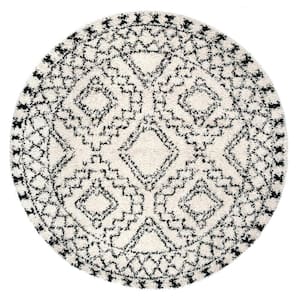 Lacey Moroccan Tribal Shag Off White 6 ft. x 6 ft. Round Area Rug