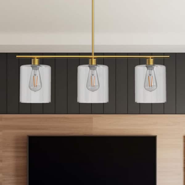 31.5 In. 3-Light Brass Pendant Light with Clear Glass Shadesfor Kitchen, Dining Room, or Island Light Bulbs Not Included