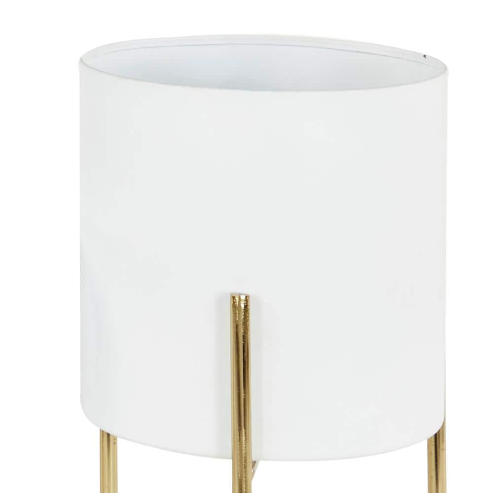 White and Gold Metal Cylinder Floor Planter Set of 3