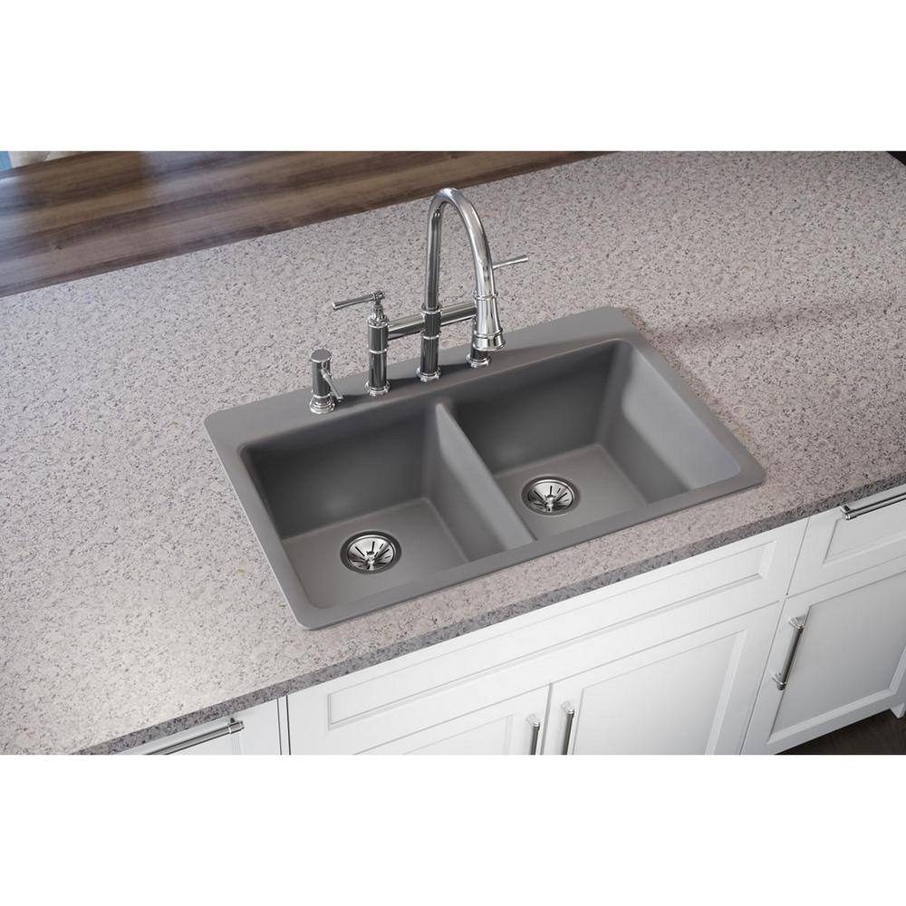 Greystone Quartz Double Bowl Drop-In Kitchen Sink