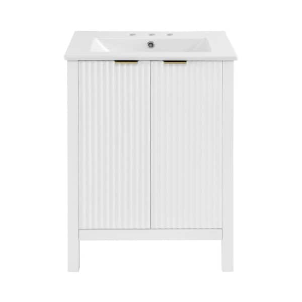 Bastille 24 in. W White Bathroom Vanity with White, 3-Hole Ceramic Sink Top