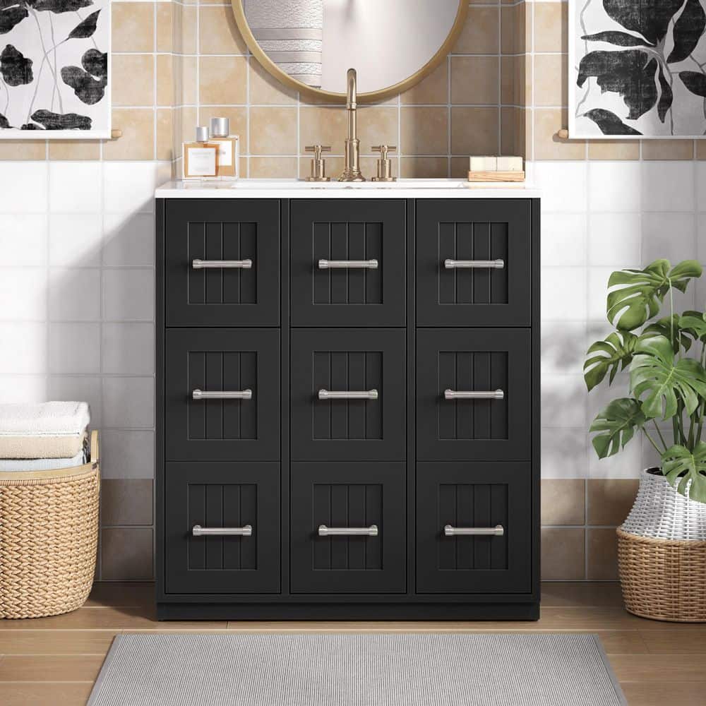 30 in. Single Sink Freestanding Black Bath Vanity with White Ceramic Top price history on PriceWatchPro