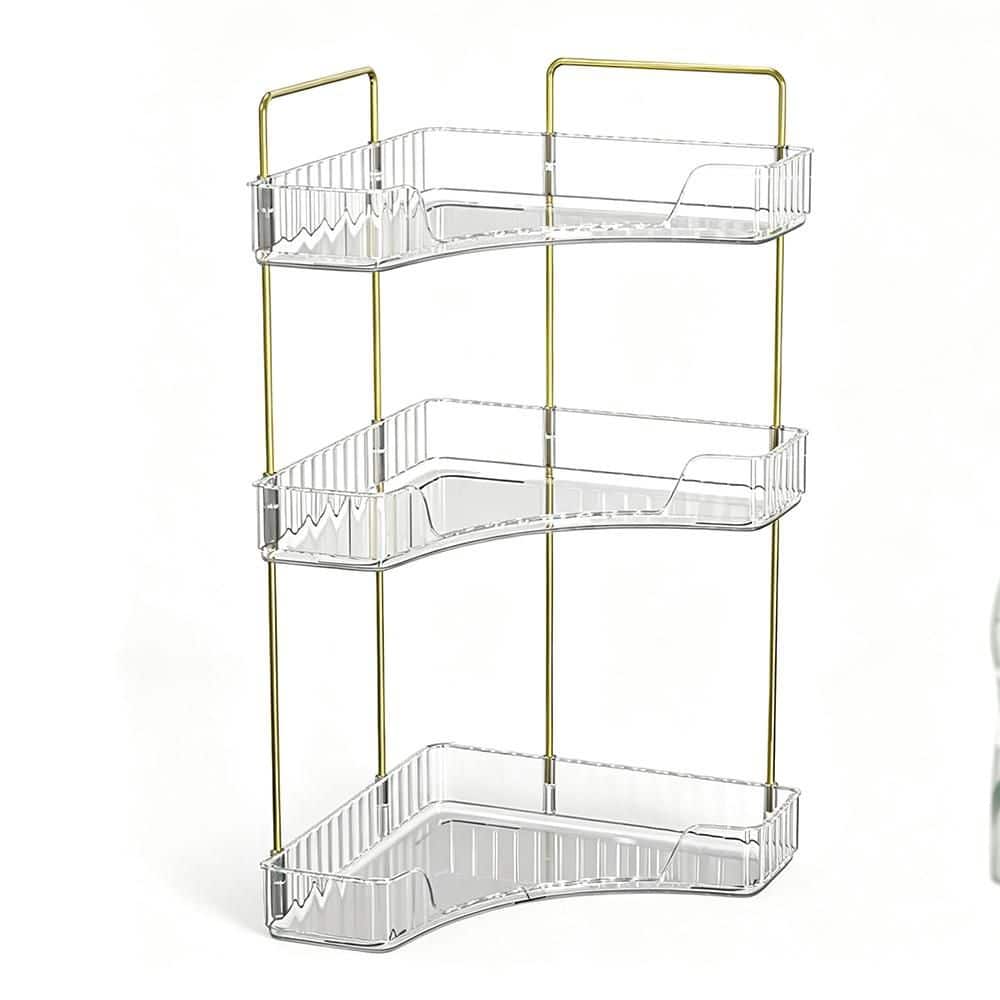 3-Tier Corner Bathroom Counter Storage Rack, Cosmetic and Perfume Organizer Tray in Gold