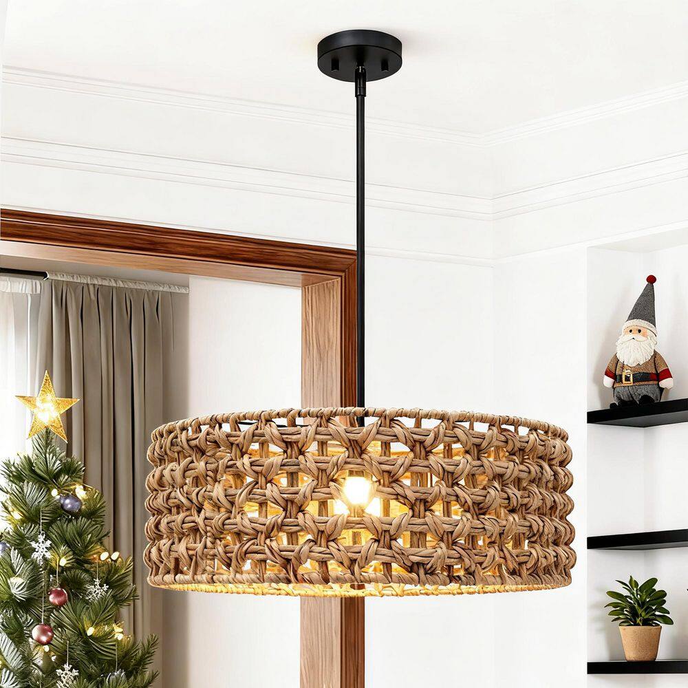 Modern 5-Light Black Natural Rattan Drum Chandelier Farmhouse Chandelier for Living Room Bedroom Dining Room Kitchen price history on PriceWatchPro