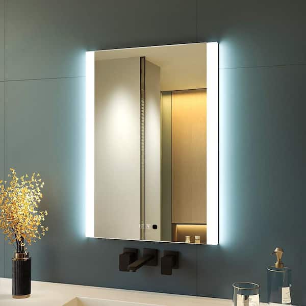 GP GANPE 28 in. W x 20 in. H Large Rectangular Frameless Anti-Fog Sensor Wall Mount Bathroom Vanity Mirror in Silver