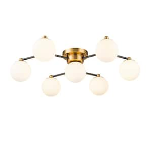 Enzo 23 in. Wide 7-Light Mid Century Modern Semi Flush Mount Ceiling Light Globe Glass Shades Oil Rubbed Bronze Finish