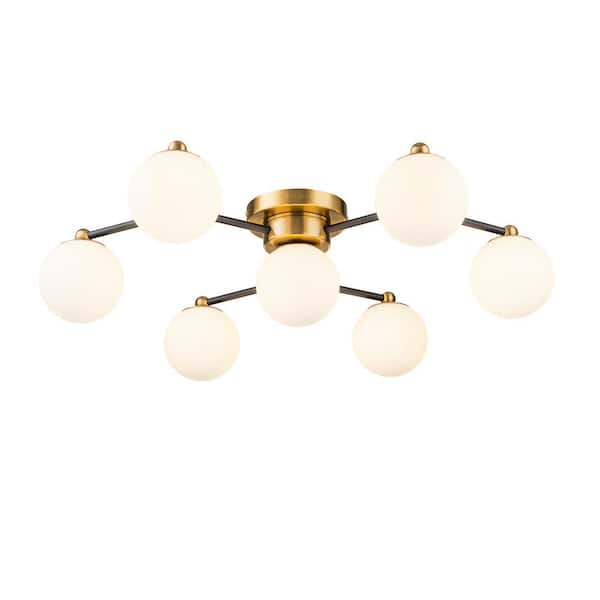 ELE Light & Decor Enzo 23 in. Wide 7-Light Mid Century Modern Semi Flush Mount Ceiling Light Globe Glass Shades Oil Rubbed Bronze Finish
