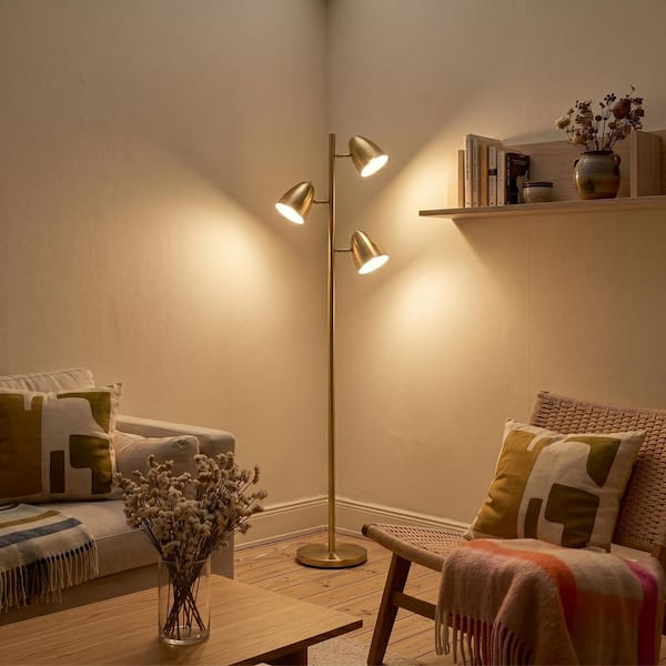 Brightech Jacob 64 in. Antique Brass Mid-Century Modern 3-Light