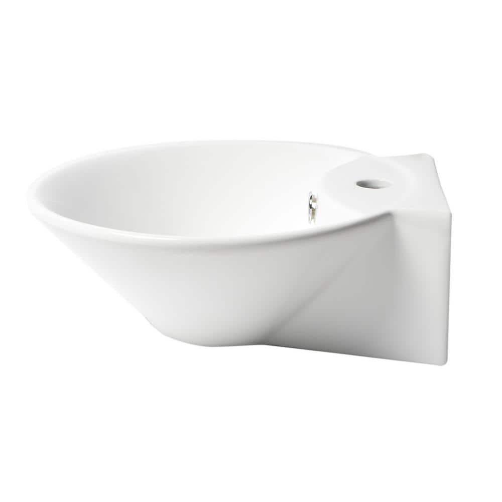 Compact White Ceramic Wall-Mount Bathroom Sink with Overflow