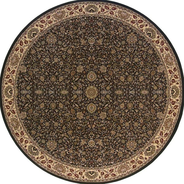 8 ft. Round Ivory, Gold Oriental Washable Area Rug