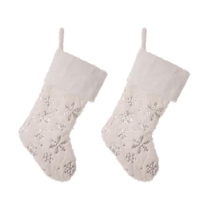 21 in. H Polyester White Plush Stocking with Snowflake Christmas (2-Pack)