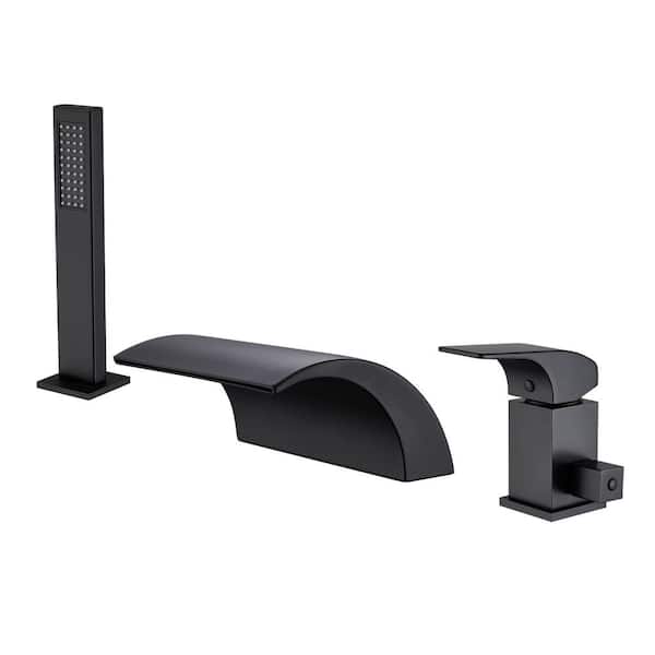  Single-Handle Tub-Mount Roman Tub Faucet with Hand Shower in Matte Black
