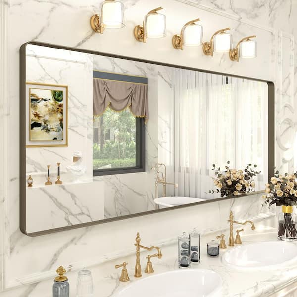 72 in. W x 32 in. H Rectangular Aluminum Alloy Framed and Tempered Glass Wall Bathroom Vanity Mirror in Brushed Bronze