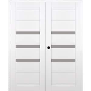 Dora 36 in. x 96 in. Right Active 3-Lite Frosted Glass Snow White Wood Composite Double Prehung Interior Door