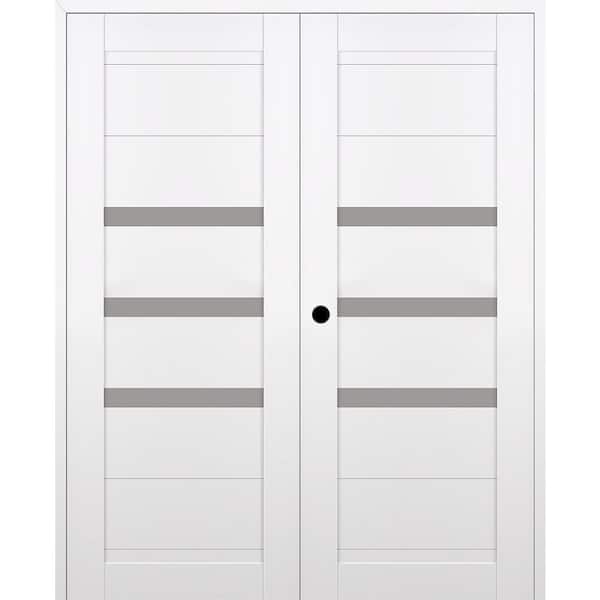 Dora 36 in. x 96 in. Right Active 3-Lite Frosted Glass Snow White Wood Composite Double Prehung Interior Door