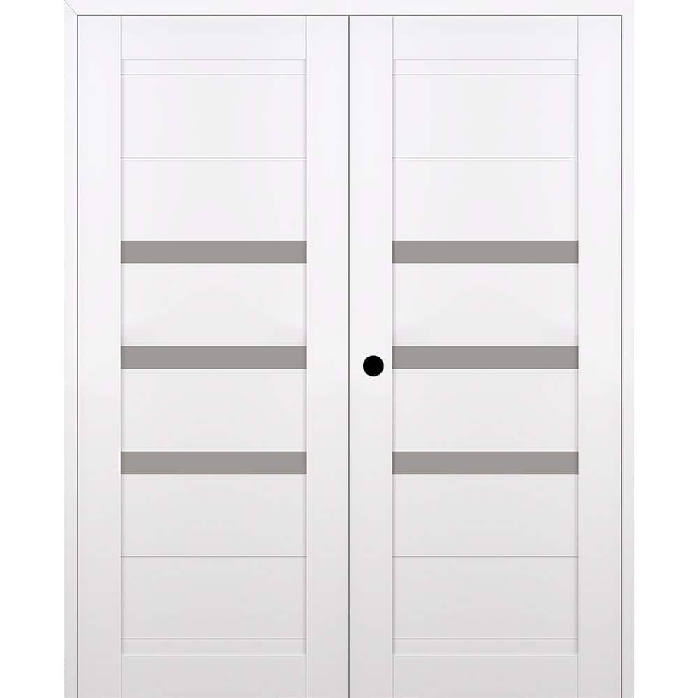 Dora 60 in. x 79,375 in. Right Active 3-Lite Frosted Glass Snow White Wood Composite Double Prehung Interior Door price history on PriceWatchPro