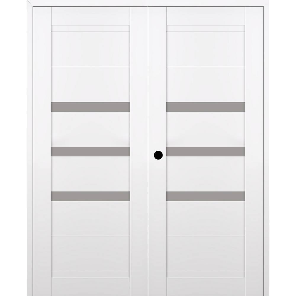 Dora 48 in. W. x 84 in. Right Active 3-Lite Frosted Glass Snow White Wood Composite Double Prehung Interior Door price history on PriceWatchPro