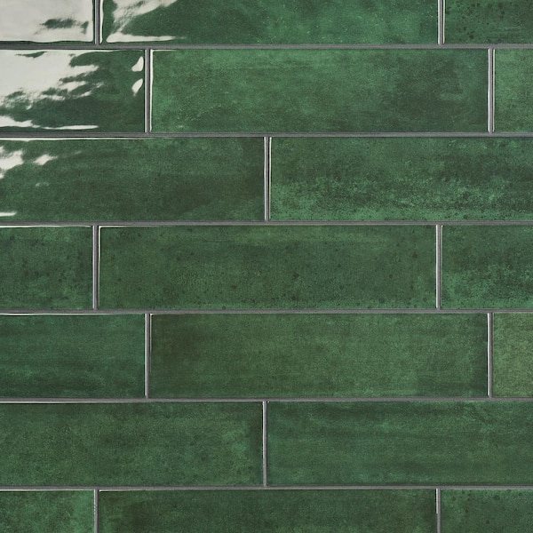 Alora Leaf Green 3.98 in. x 15.94 in. Glossy Ceramic Subway Wall Tile (16.72 sq. ft./Case)