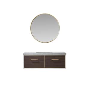 Capa 48 in. W x 22 in. D x 17.3 in. H Single Sink Bath Vanity in Dark Walnut with Grey Sintered Stone Top and Mirror