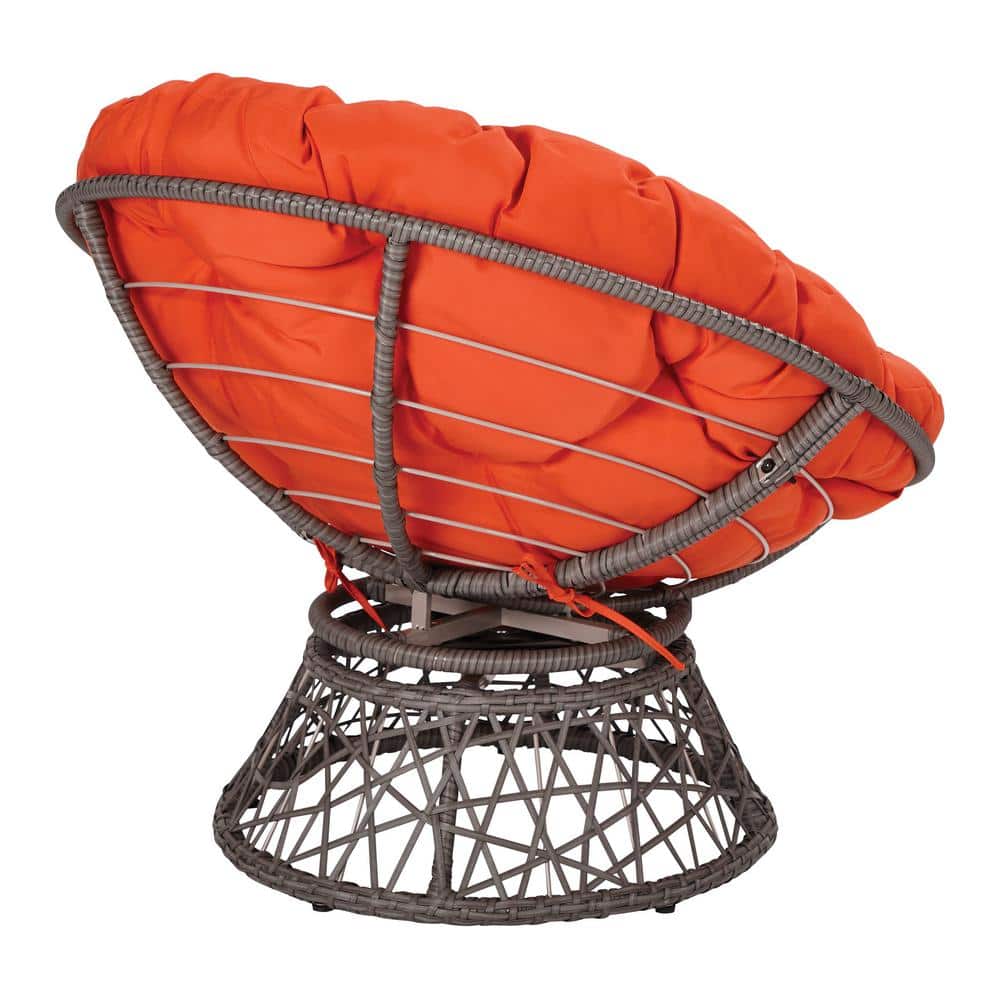 Orange Metal Swivel Papasan Chair with Wicker Frame