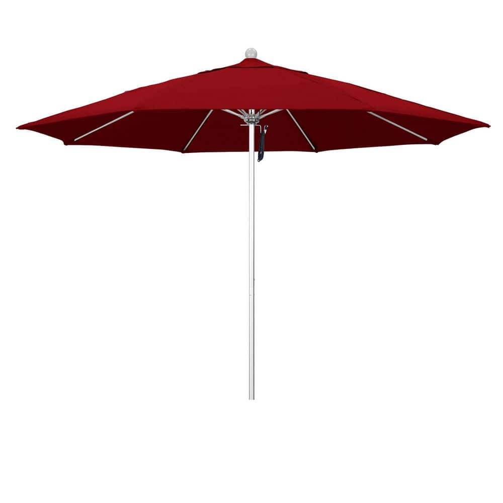 11 ft. Silver Anodized Aluminum Market Patio Umbrella with Fiberglass Ribs Pulley Lift in Jockey Red Sunbrella price history on PriceWatchPro
