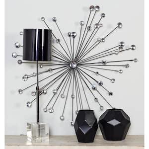 Metal Silver Starburst Wall Decor with Crystal Embellishments