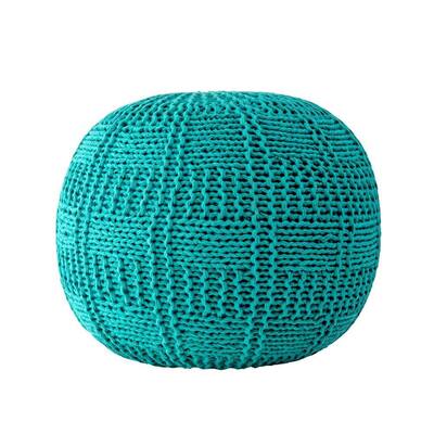 Berlin Casual Knitted Filled Ottoman Teal Round Pouf
