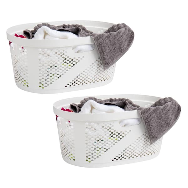 Mind Reader White 10.5 in. H x 14.5 in. W x 23 in. L Plastic 60L Slim Ventilated Rectangle Laundry Basket (Set of 2)
