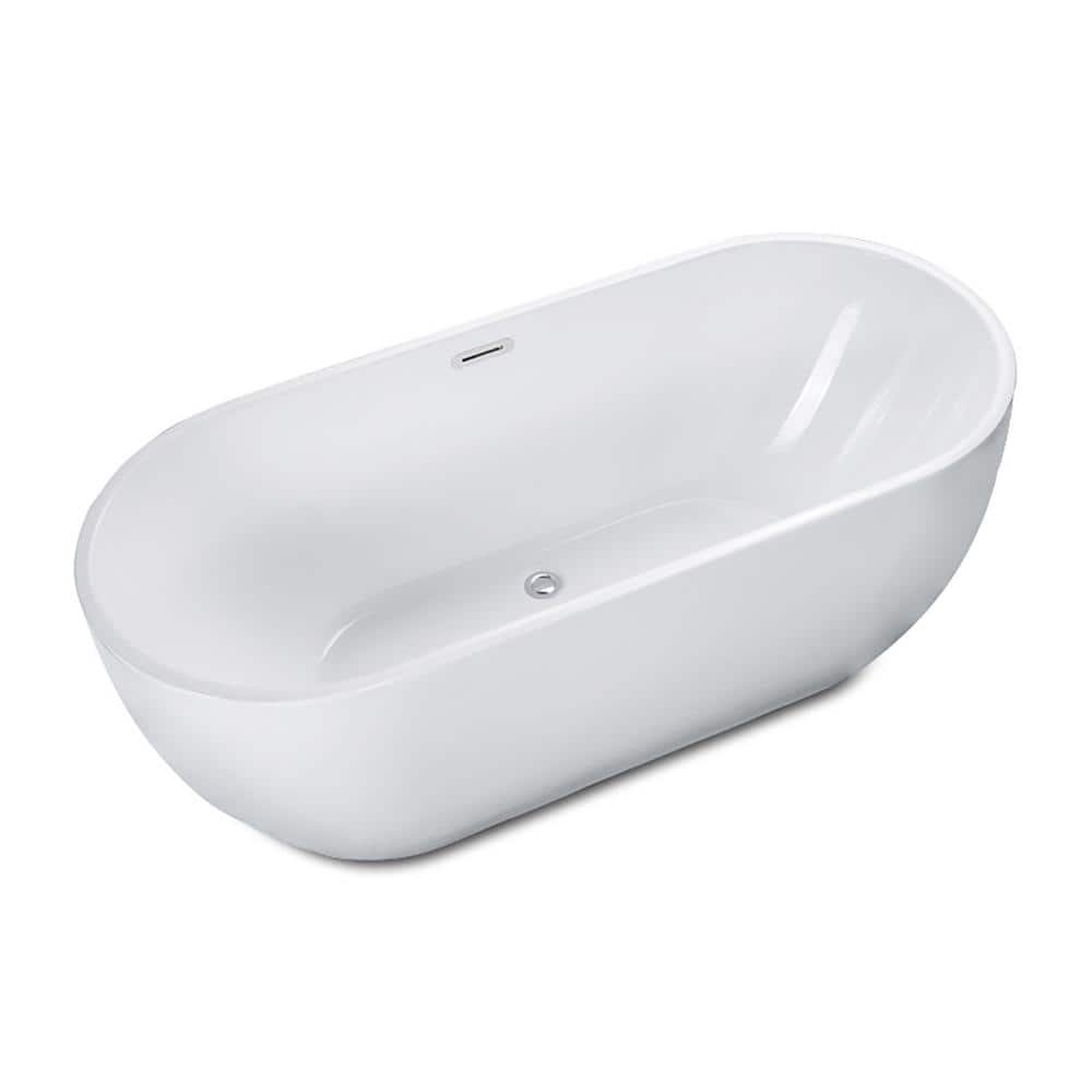 59'' White Acrylic Free Standing Soaking Bathtub