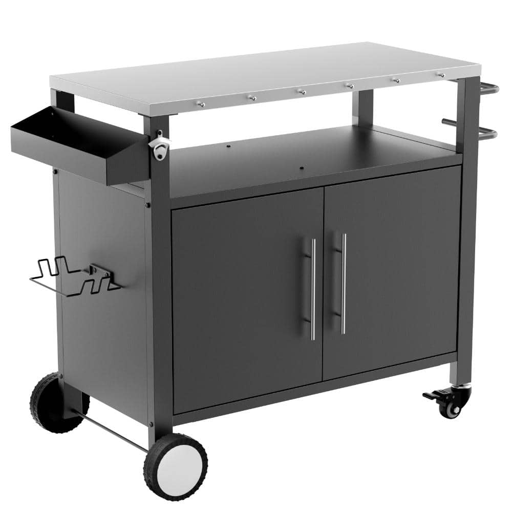 38 in. Outdoor Grill Cart Stainless Steel Top Table Storage BBQ Rolling Bar Cart with Trash Can for Patio Backyard price history on PriceWatchPro