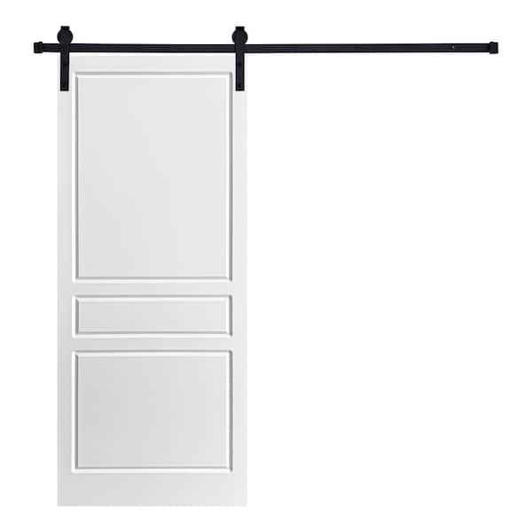 AIOPOP HOME Modern 3 Panel Traditional Designed 80 in. x 28 in. MDF Panel White Painted Sliding Barn Door with Hardware Kit